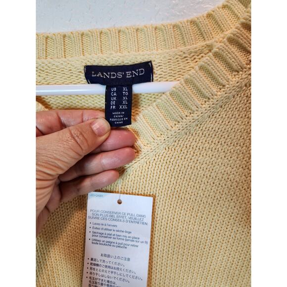 NWT Lands' End 100% Cotton Sweater XL Yellow Knit Pullover Crew Neck Classic Fit - Picture 3 of 6